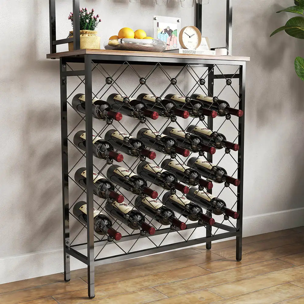 Soporte de Vino Alto Elegante con Almacenamiento para Copas