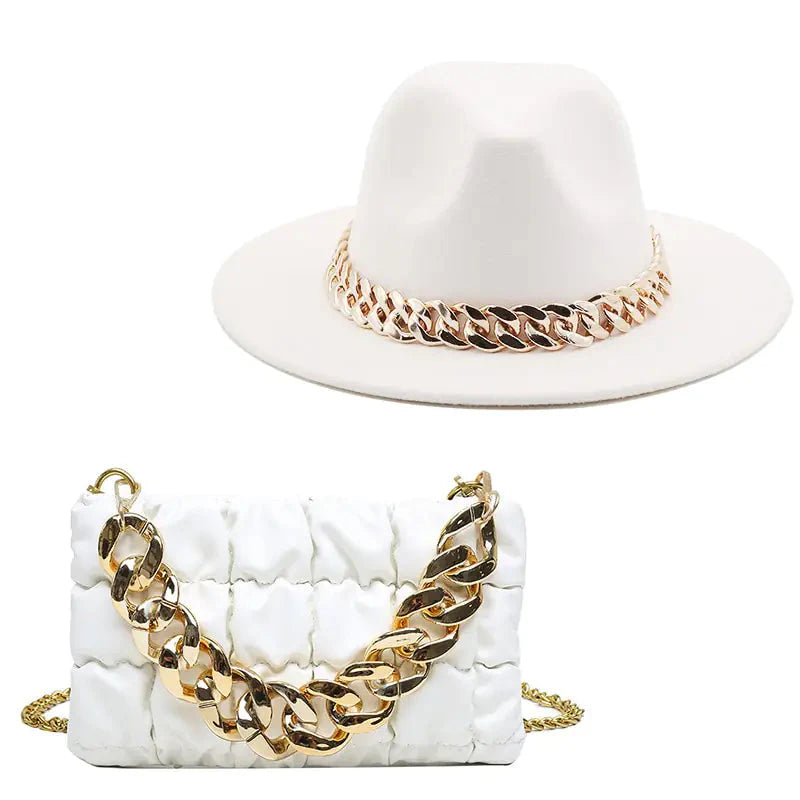 Sombrero Fedora de Lujo con Cadena Dorada para Mujeres