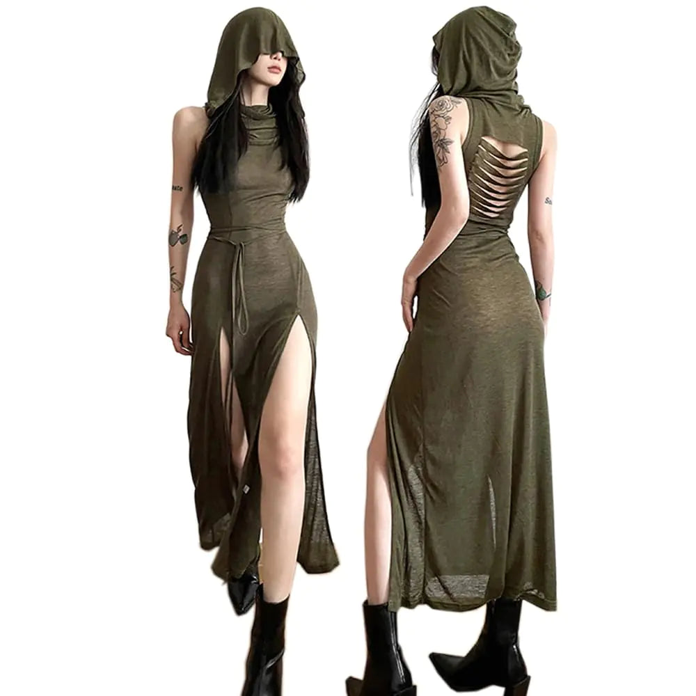 Robe longue à fente haute SINROYEE pour femmes - Vert foncé