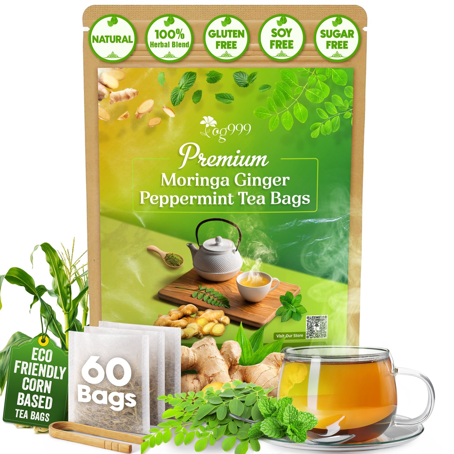 Té Herbal Premium de Moringa, Jengibre y Menta