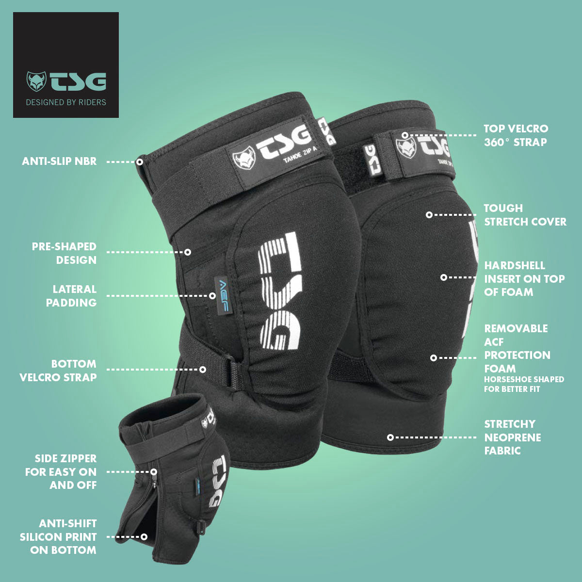 TSG Kneeguard Tahoe Zip A - Premium Bicycle Protective Pads