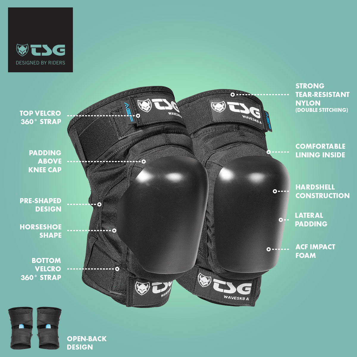 TSG Wavesk8 A Black Knee Pads for Skating and Surfing