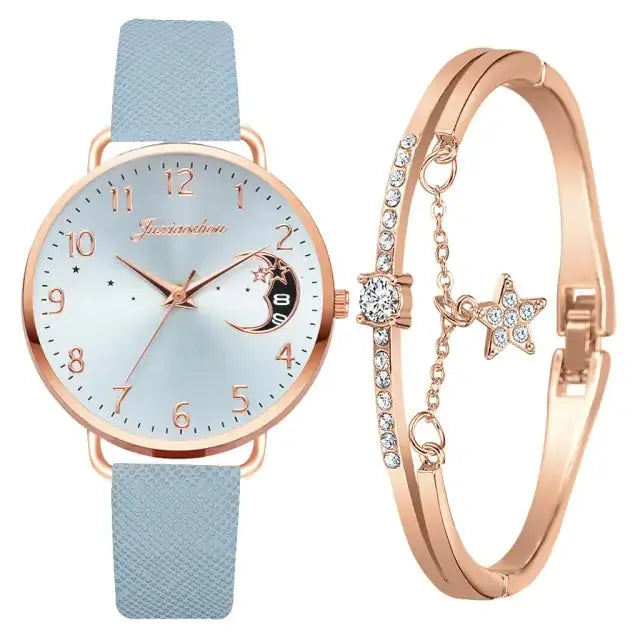 Conjunto de Reloj y Pulsera con Números de Luna