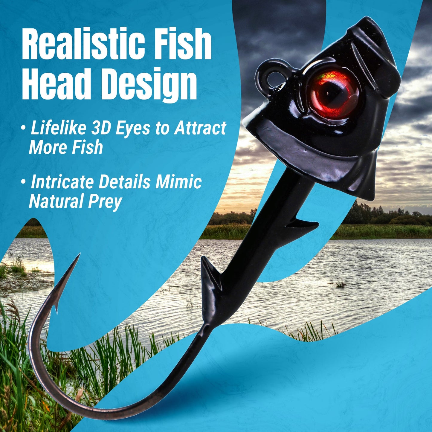 Reaction Tackle 97% Pure Tungsten Swimbait Jig with Realistic Fish Head- 5-PACK - New