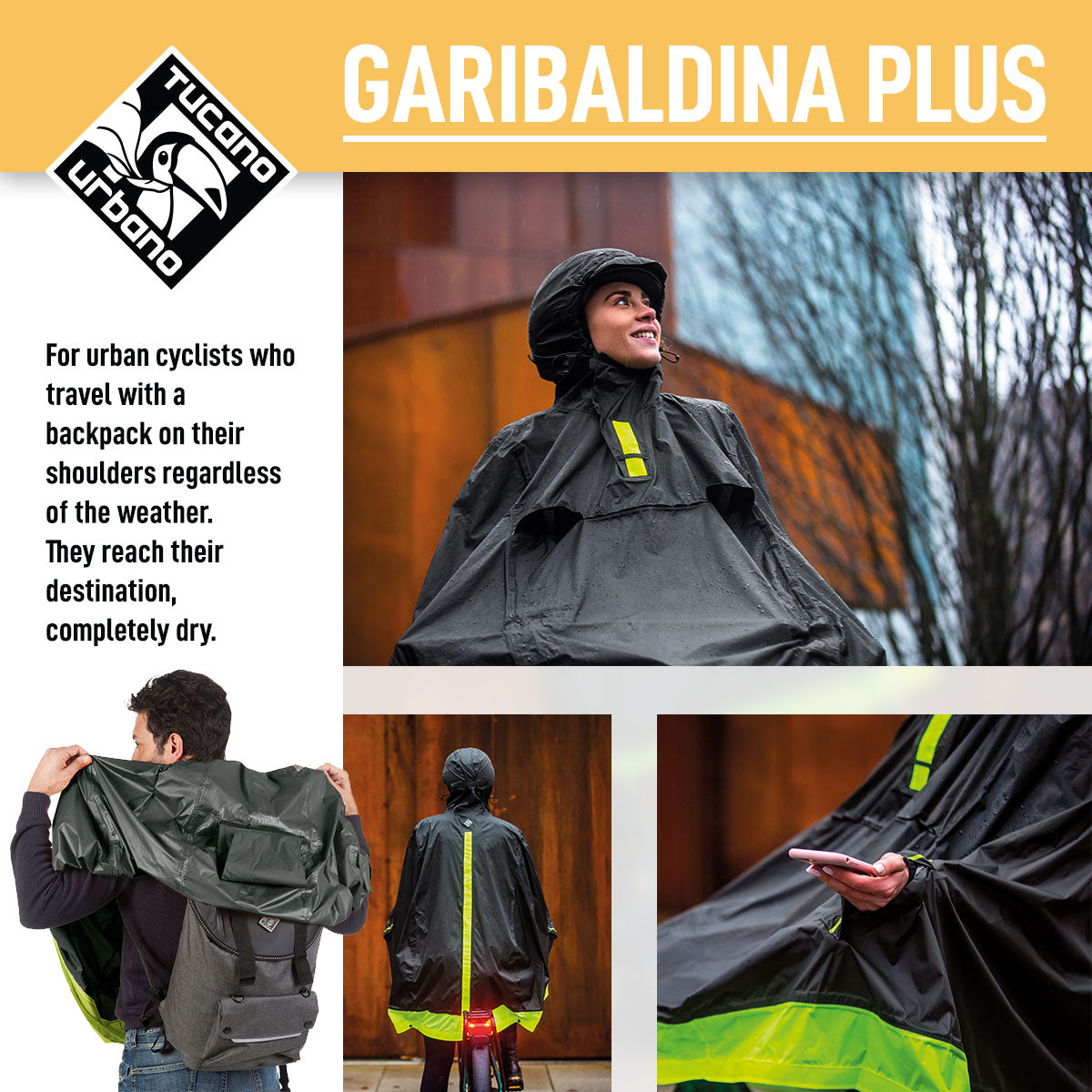 Tucano Urbano Bicycle Rain Cape - GARIBALDINA PLUS - Airborne Green