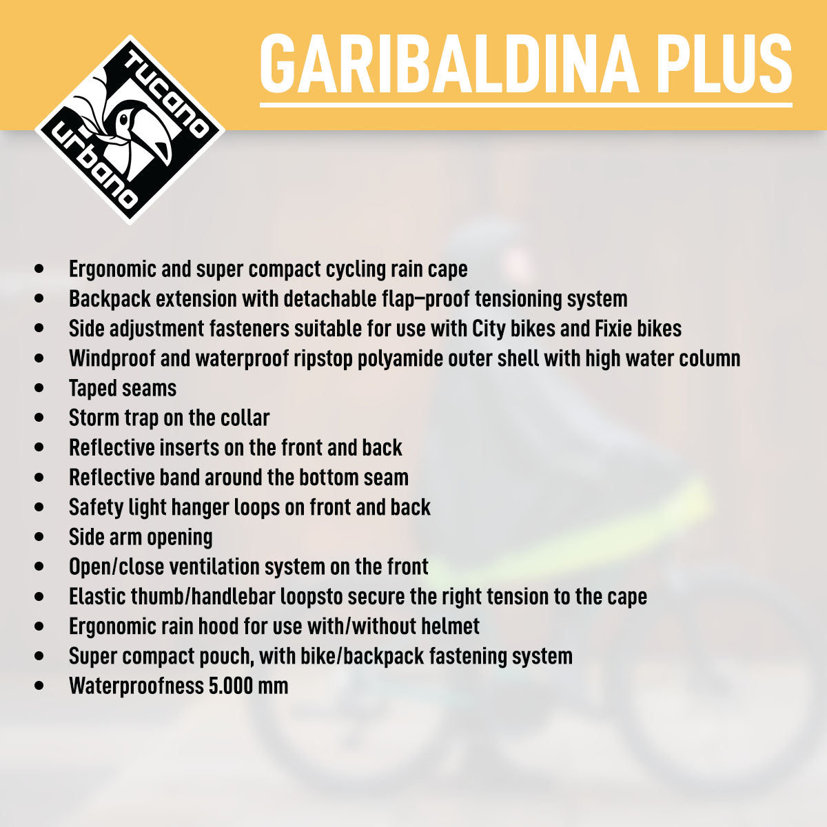 Tucano Urbano Bicycle Rain Cape - GARIBALDINA PLUS - Airborne Green