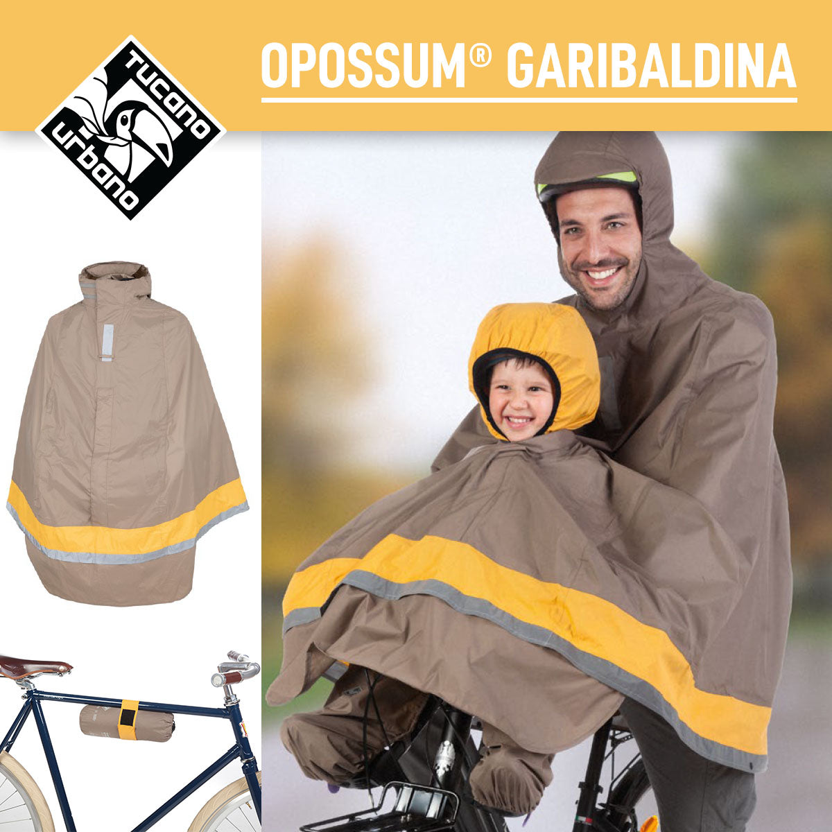 Capa de Lluvia para Bicicleta Tucano Urbano - GARIBALDINA OPOSSUM® - Gris Pájaro