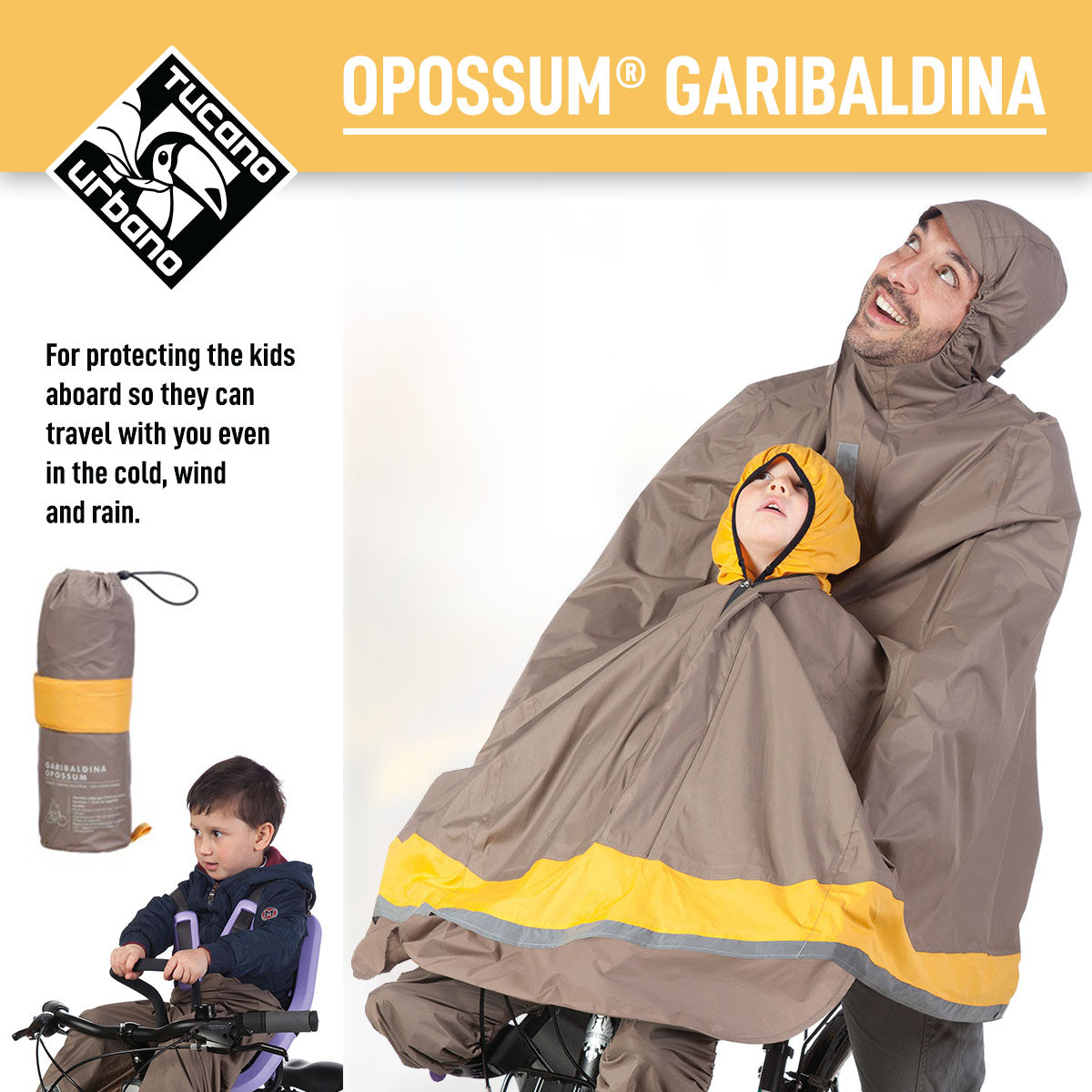 Capa de Lluvia para Bicicleta Tucano Urbano - GARIBALDINA OPOSSUM® - Gris Pájaro