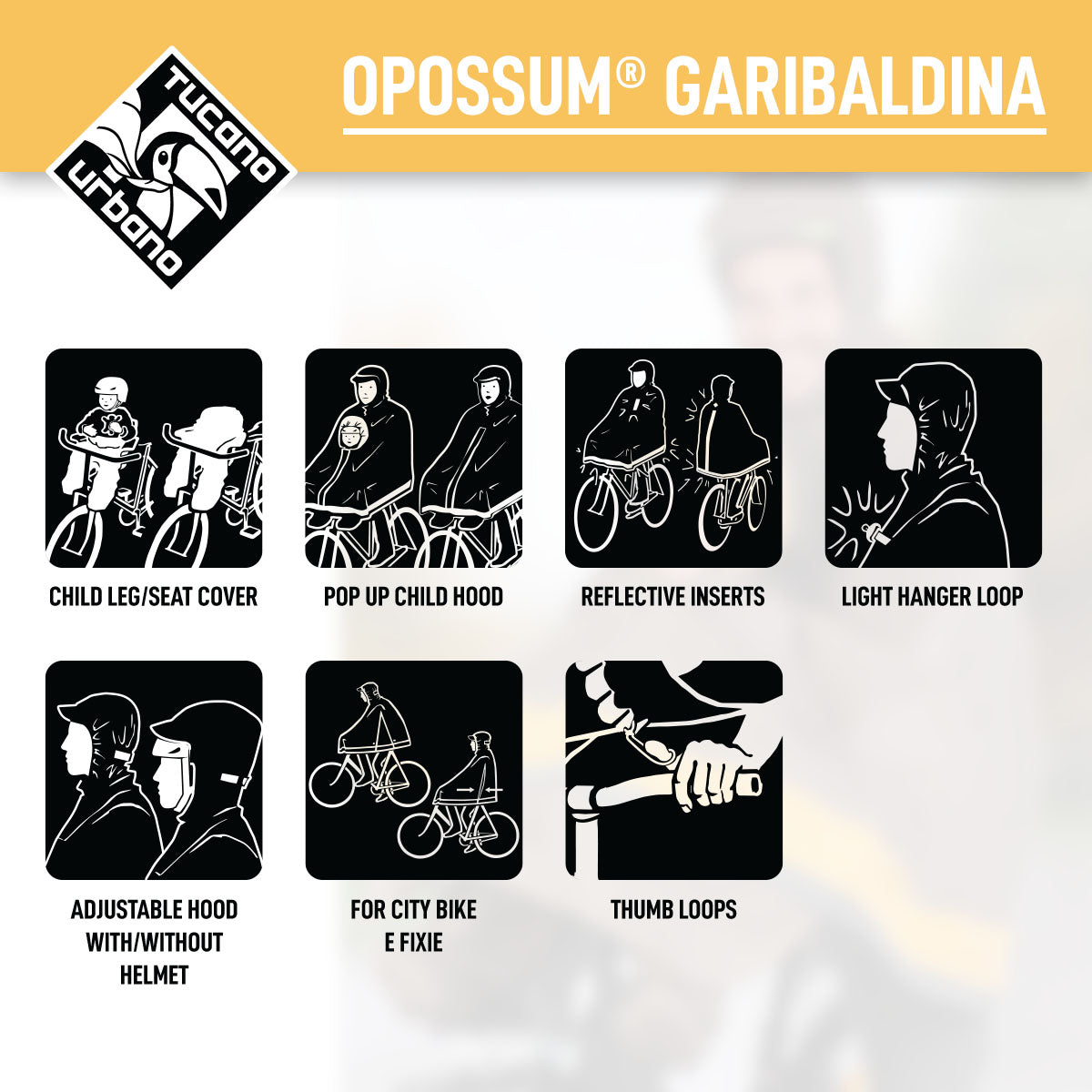 Capa de Lluvia para Bicicleta Tucano Urbano - GARIBALDINA OPOSSUM® - Gris Pájaro