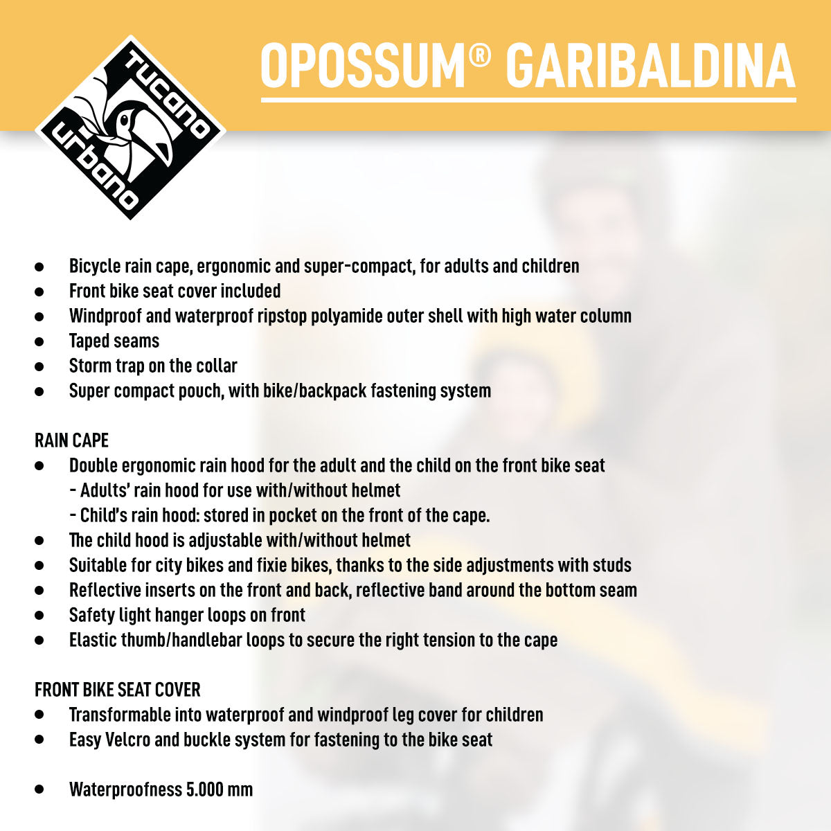 Capa de Lluvia para Bicicleta Tucano Urbano - GARIBALDINA OPOSSUM® - Gris Pájaro