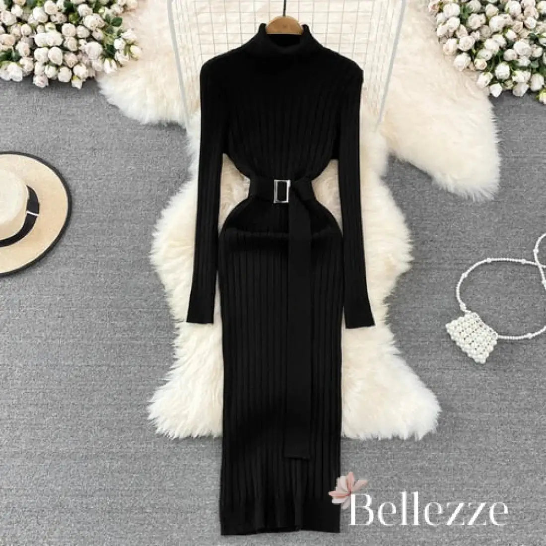 Turtleneck Wrap Knitted Dress