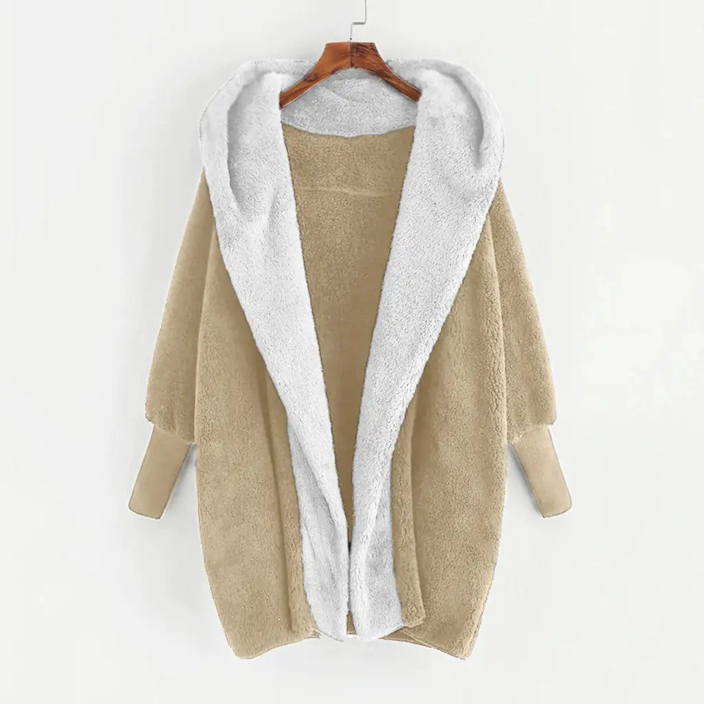 Abrigo Cardigan Suelto con Capucha de Terciopelo Doble Cara