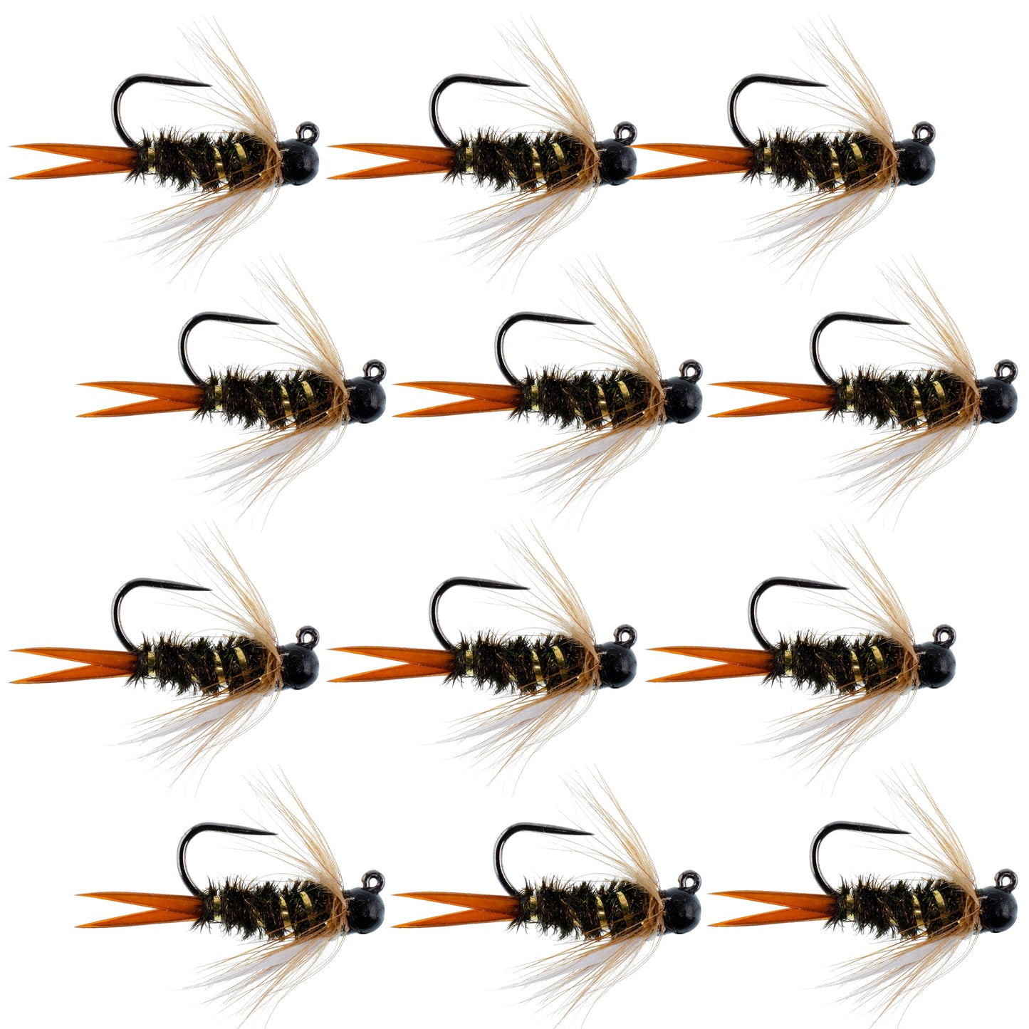 Premium Black Tungsten Bead Prince Jig Tactical Nymph Flies - 12 Pack Size 12 - Korvel