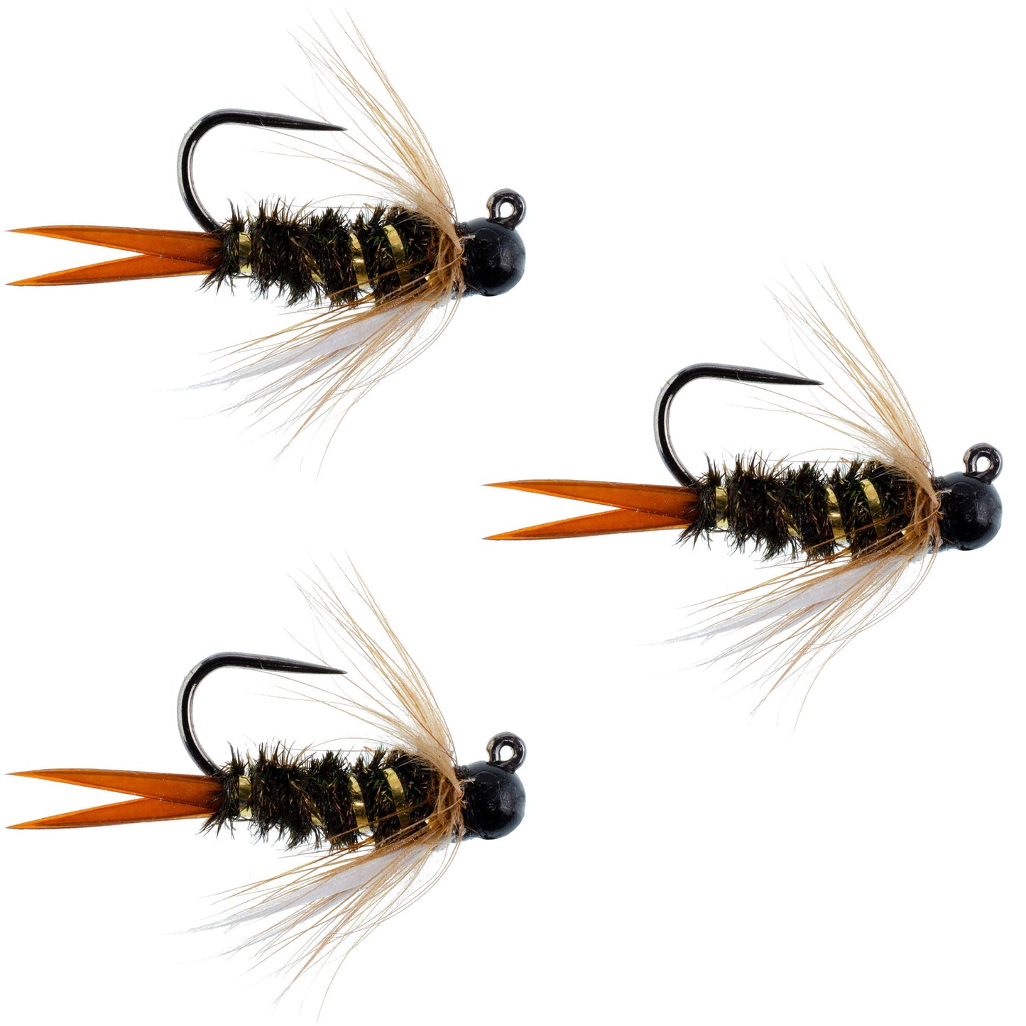 Set of 3 Black Tungsten Bead Prince Jig Tactical Nymph Flies - Size 16 - Korvel