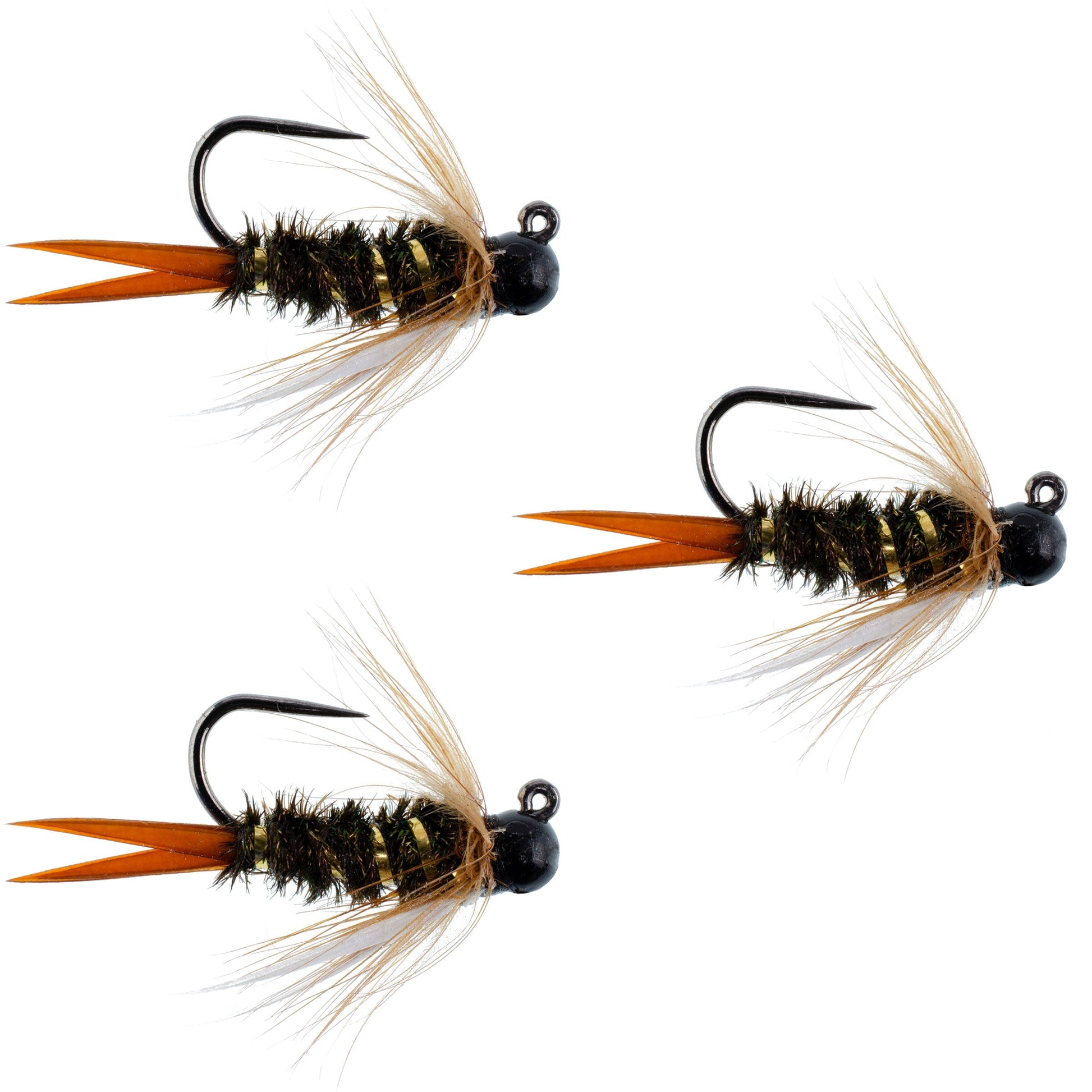3-Pack Tactical Black Tungsten Bead Prince Jig Flies - Size 14 for Euro Nymphing - Korvel