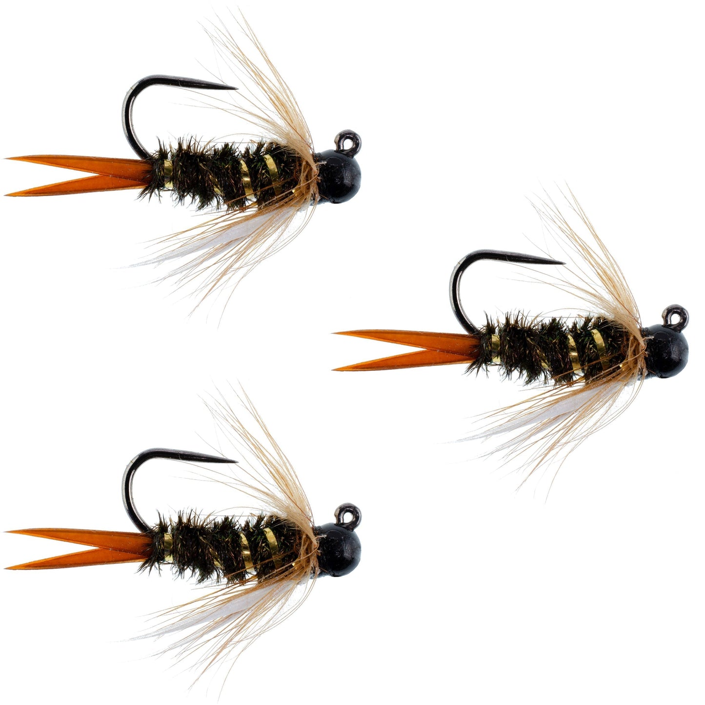 Set of 3 Black Tungsten Bead Prince Jig Tactical Czech Nymph Flies - Size 10 - Korvel