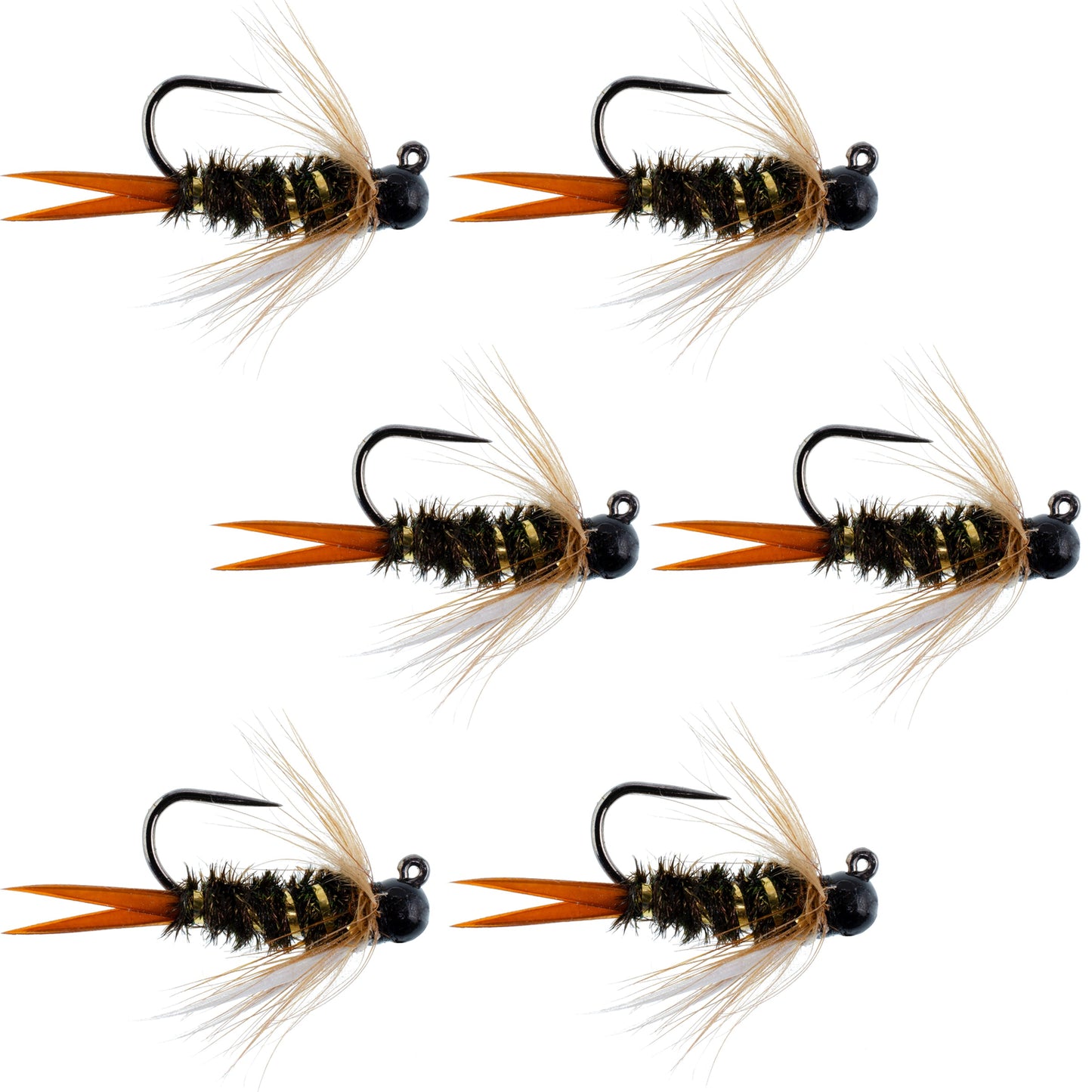 Premium Black Tungsten Bead Prince Jig Tactical Nymph Flies - Set of 6 Size 14 - Korvel