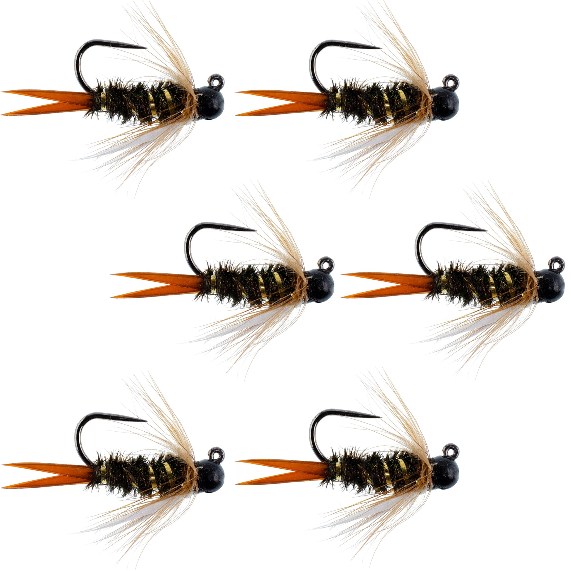 Premium Black Tungsten Bead Prince Jig Tactical Nymph Flies - Set of 6 Size 14 - Korvel