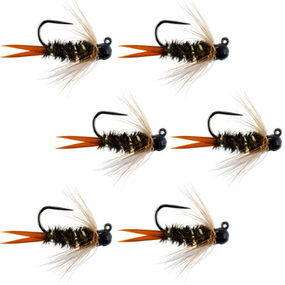 Premium Black Tungsten Bead Prince Jig Tactical Nymph Flies - Set of 6 Size 14 - Korvel