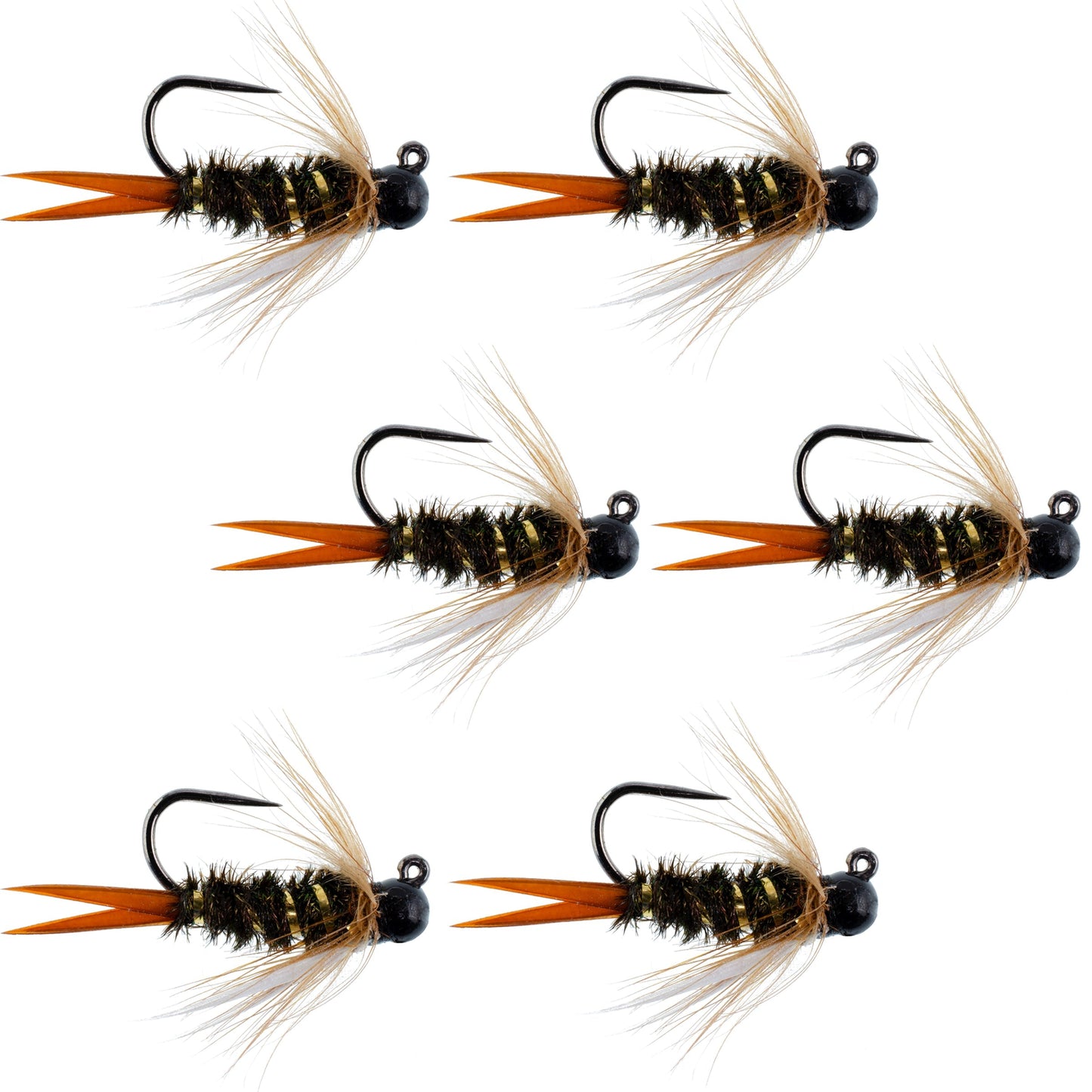 Premium Black Tungsten Bead Prince Jig Tactical Nymph Flies - 6 Pack Size 12 - Korvel