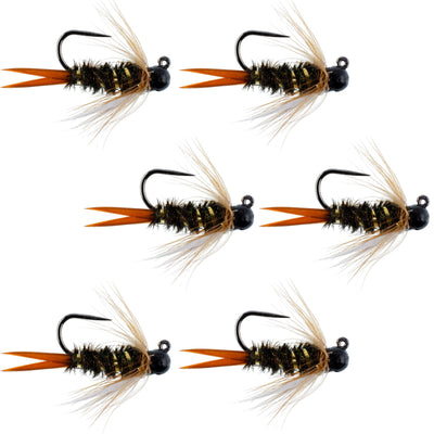 Premium Black Tungsten Bead Prince Jig Tactical Nymph Flies - 6 Pack Size 12 - Korvel