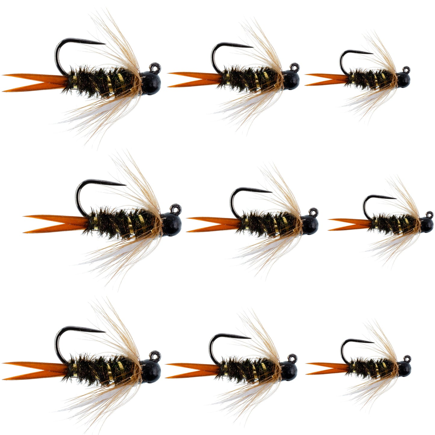 Premium Black Tungsten Bead Prince Jig Fly Set for Tactical Euro Nymphing - 9 Flies in Sizes 12, 14, 16 - Korvel