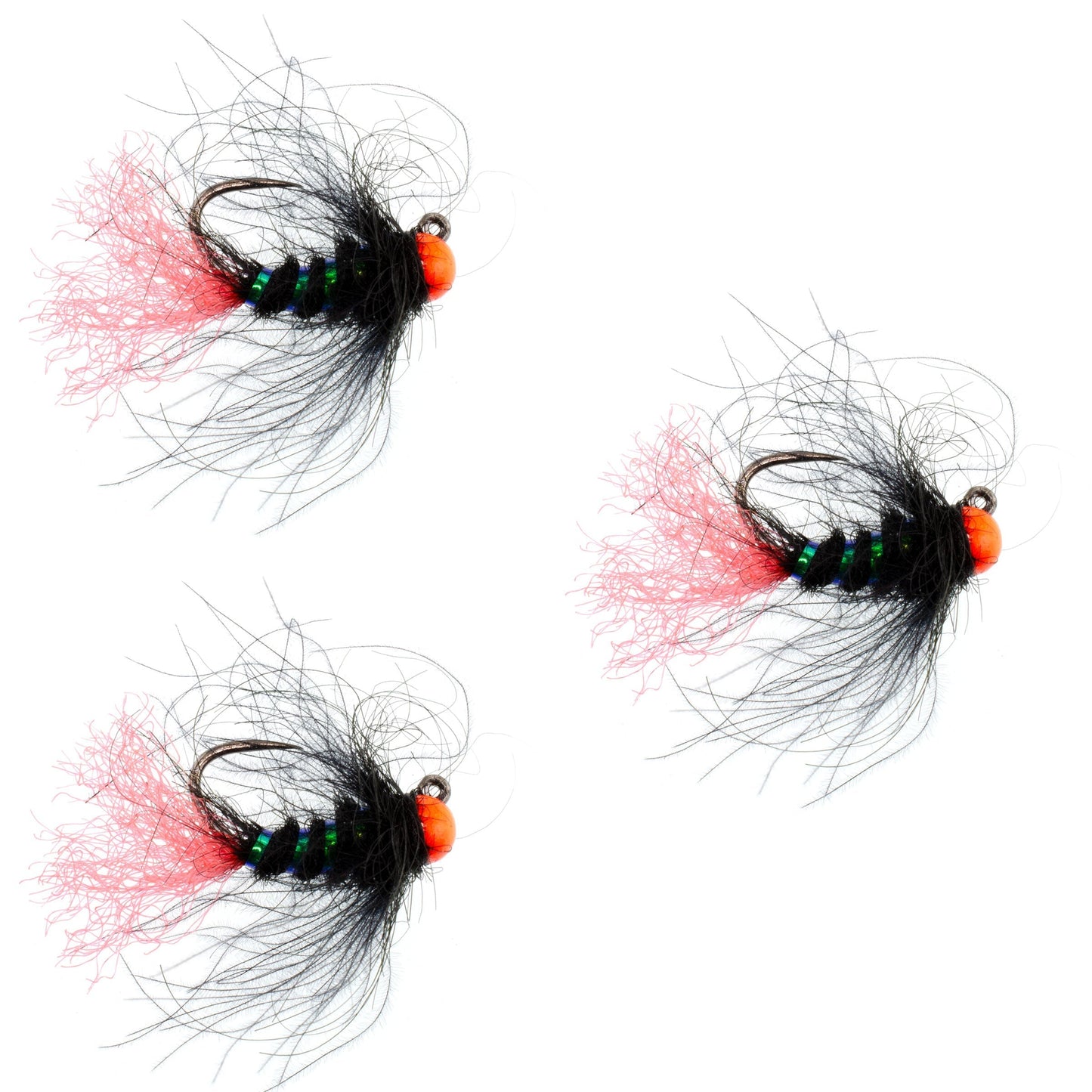3 Pack Tactical Tungsten Hot Bead Jig Flies for Euro Nymphing - Size 12 - Korvel