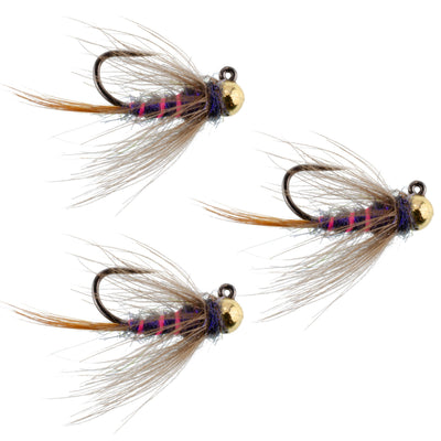 3-Pack Tungsten Bead Duracell Jigged Czech Nymphs - Size 12 for Euro Nymphing - Korvel