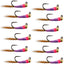 Premium Tungsten Bead Purple Perdigon Tactical Jig Flies - 12 Pack Size 14 - Korvel