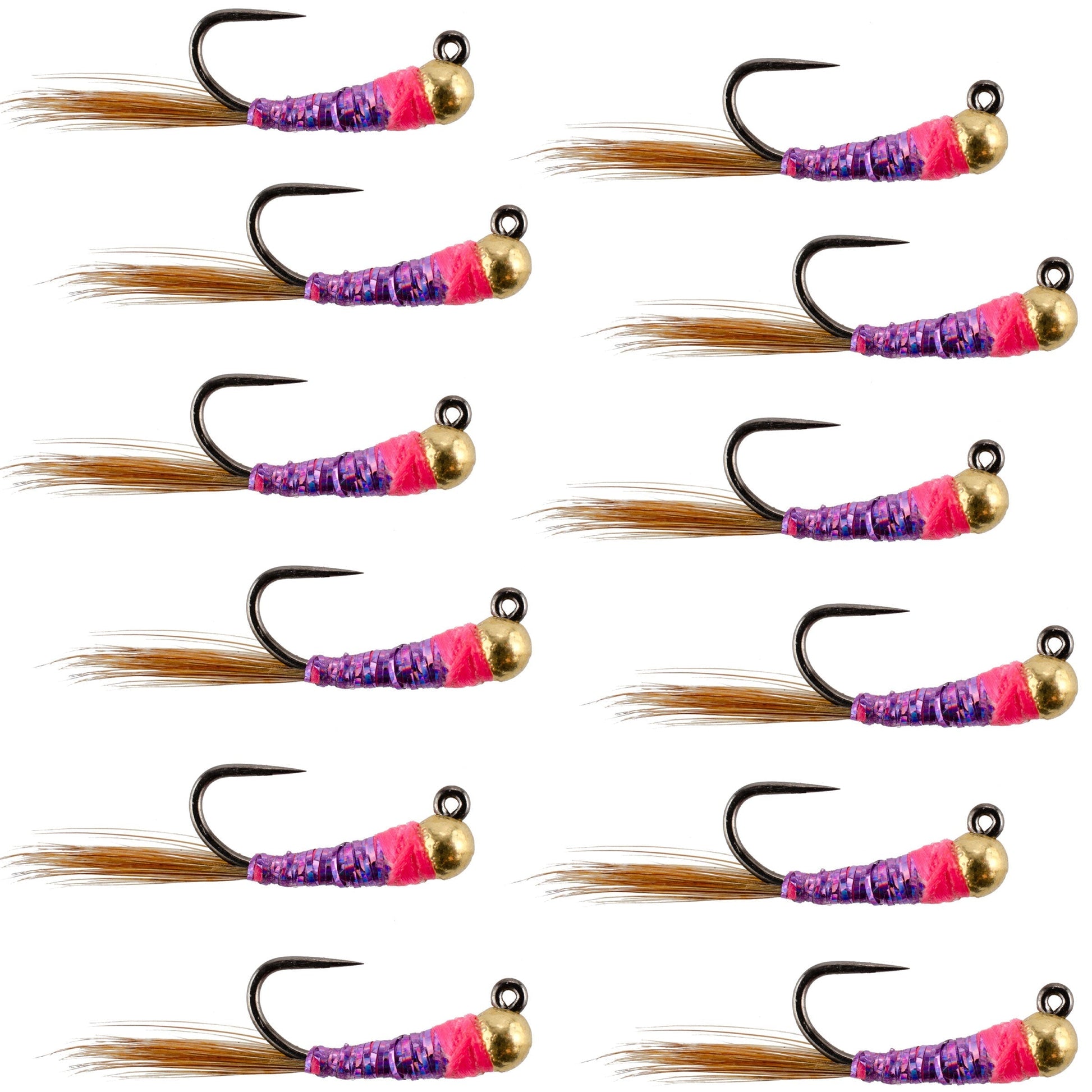 Premium Tungsten Bead Purple Perdigon Tactical Jig Flies - 12 Pack Size 14 - Korvel
