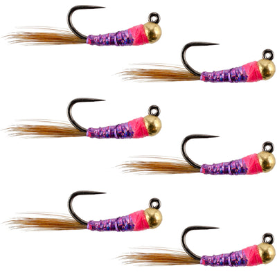 Premium Tungsten Bead Purple Perdigon Tactical Jig Flies - Set of 6 Size 16 - Korvel