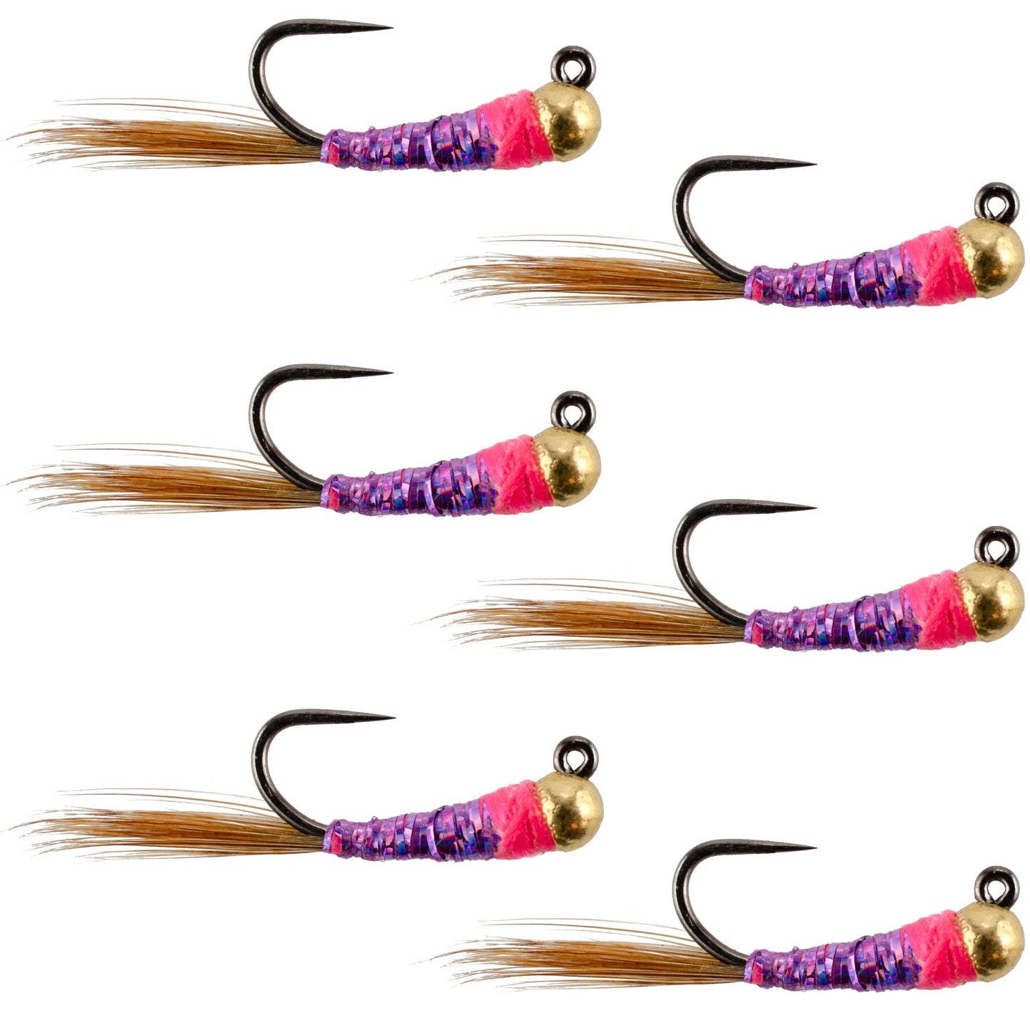 Premium Tungsten Bead Purple Perdigon Tactical Jig Flies - Size 18 (Set of 6) - Korvel