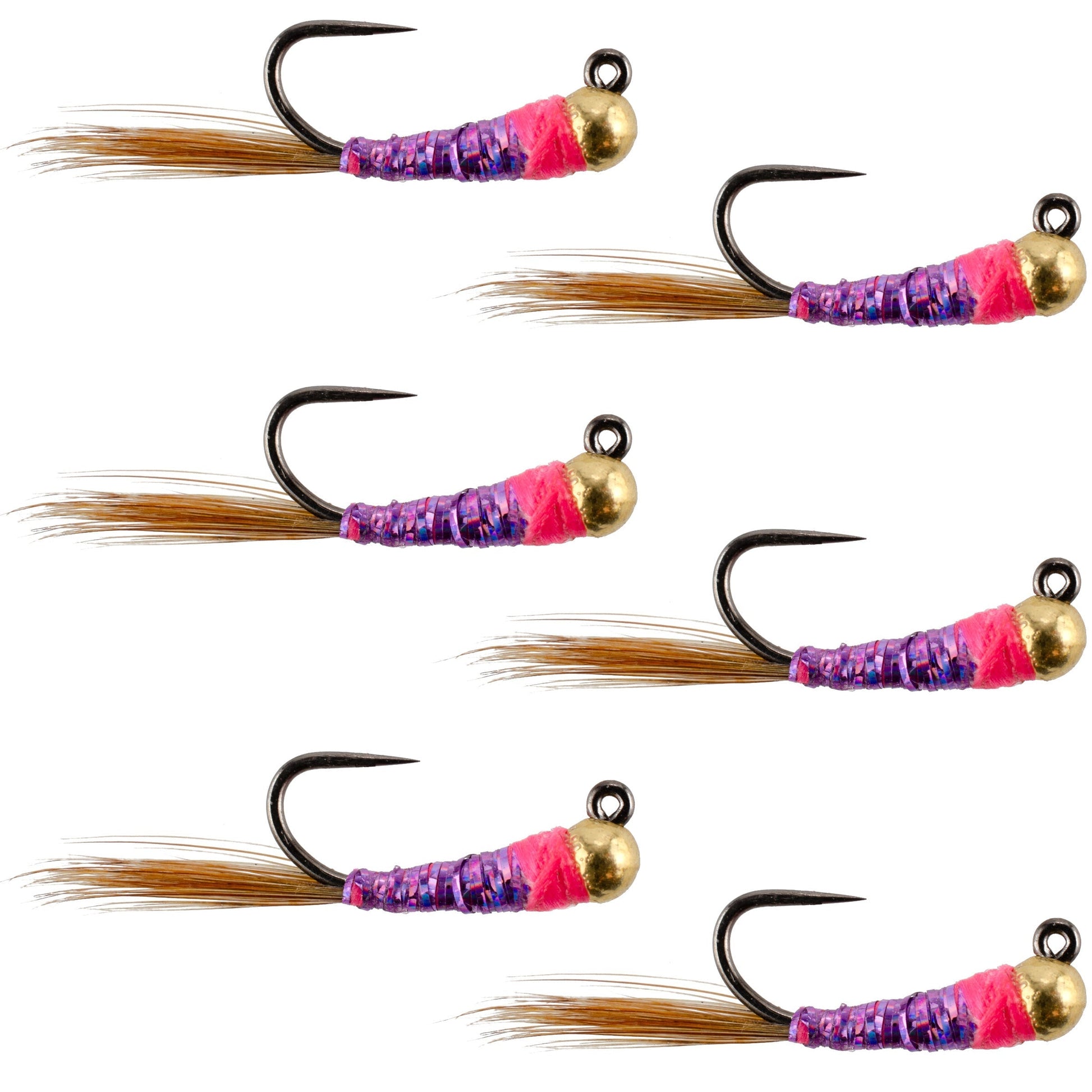 Premium Tungsten Bead Purple Perdigon Tactical Jig Flies - Size 18 (Set of 6) - Korvel