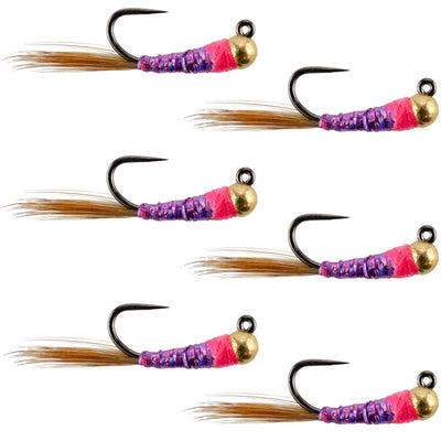 Premium Tungsten Bead Purple Perdigon Tactical Jig Flies - Size 18 (Set of 6) - Korvel