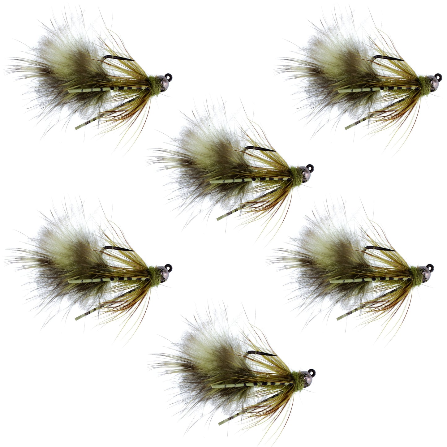 Premium Tungsten Bead Olive Mini Bugger Tactical Nymph Flies - Set of 6 Size 12 - Korvel