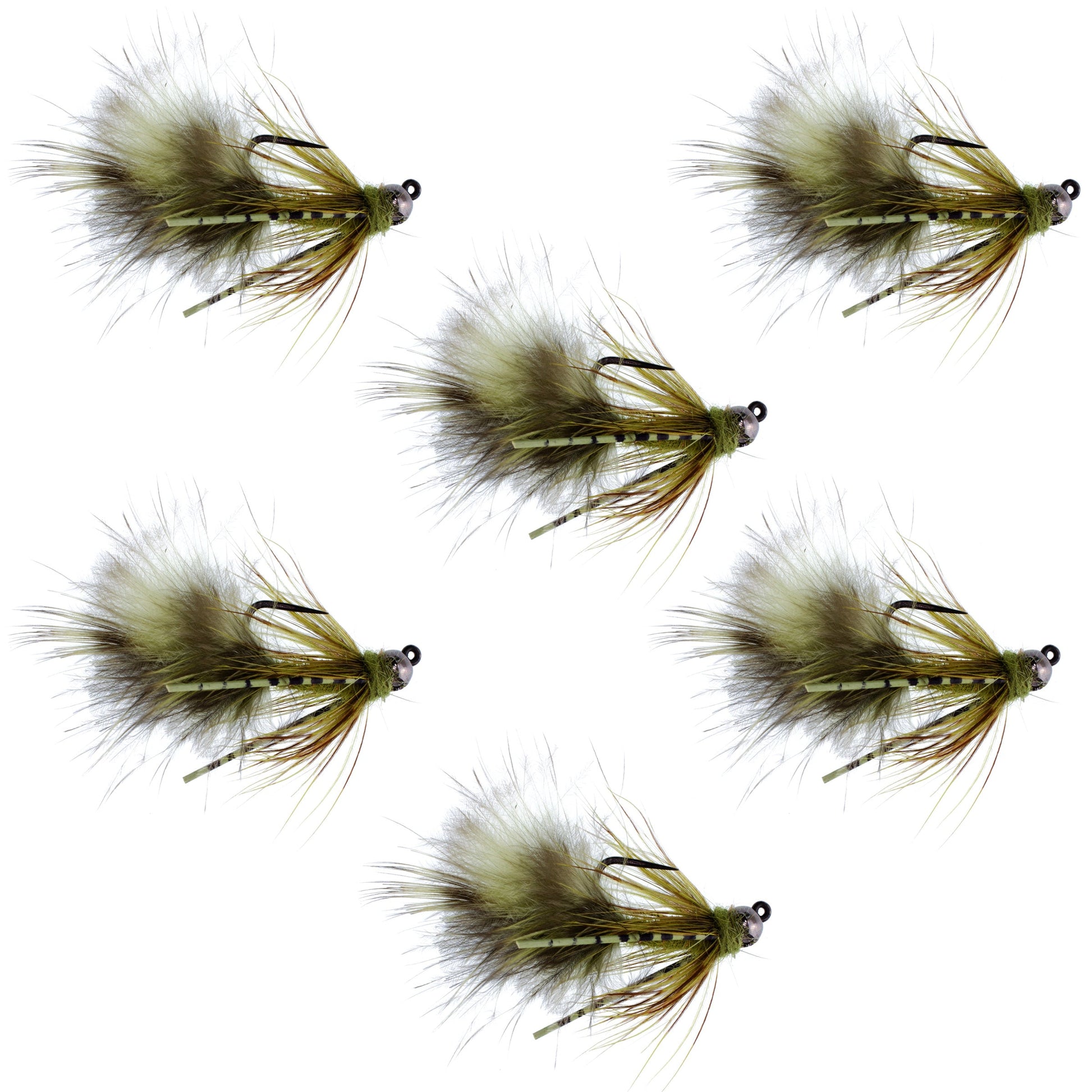 Premium Tungsten Bead Olive Mini Bugger Tactical Nymph Flies - Set of 6 Size 12 - Korvel