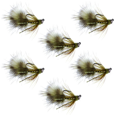 Premium Tungsten Bead Olive Mini Bugger Tactical Nymph Flies - Set of 6 Size 12 - Korvel