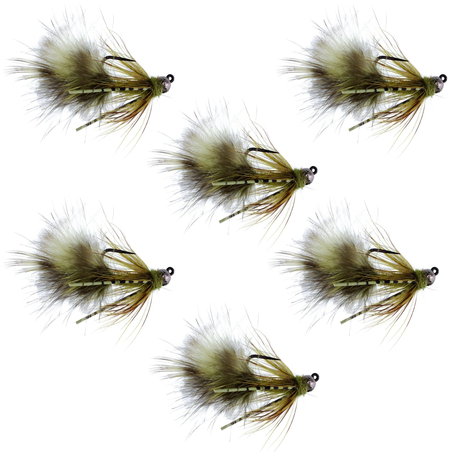 Premium Tactical Olive Mini Bugger Nymph Flies - Set of 6 Size 8 - Korvel