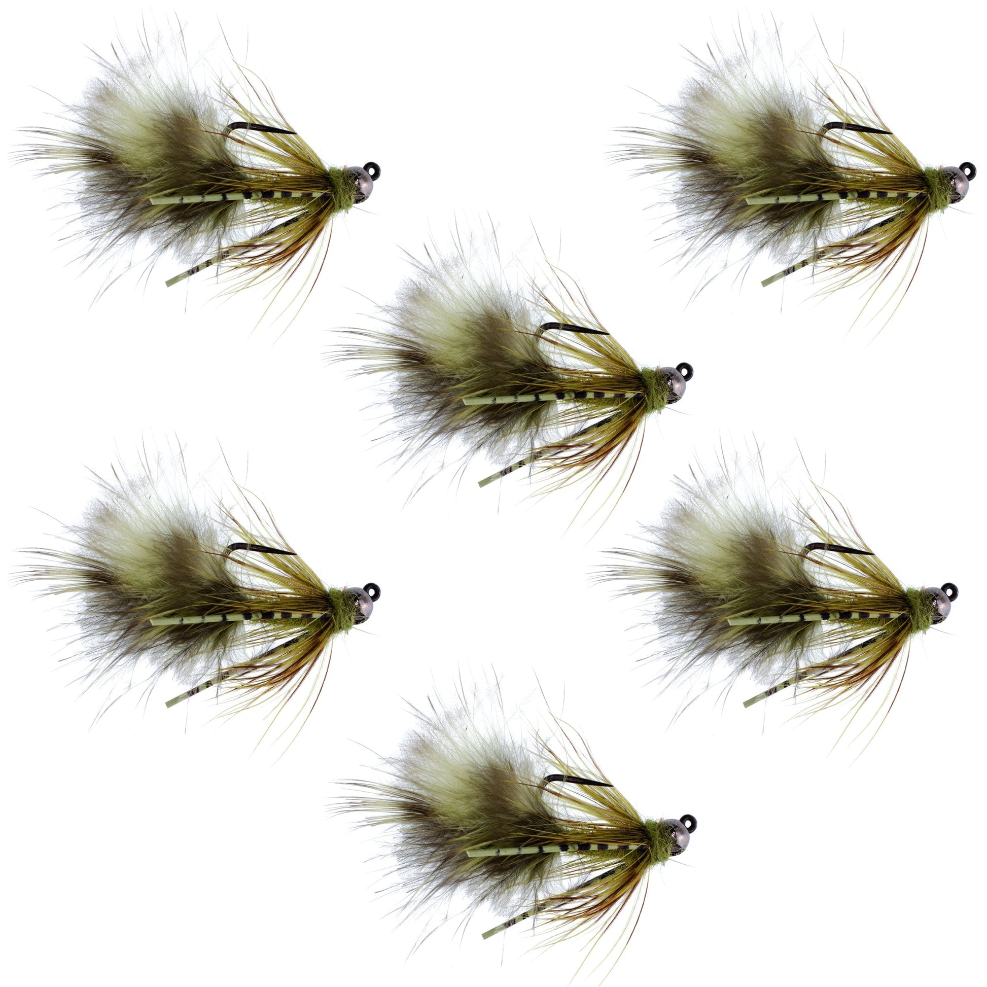 Premium Tactical Olive Mini Bugger Nymph Flies - Set of 6 Size 8 - Korvel