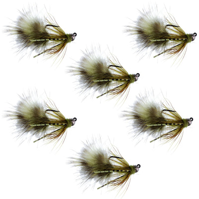 Premium Tactical Olive Mini Bugger Nymph Flies - Set of 6 Size 8 - Korvel