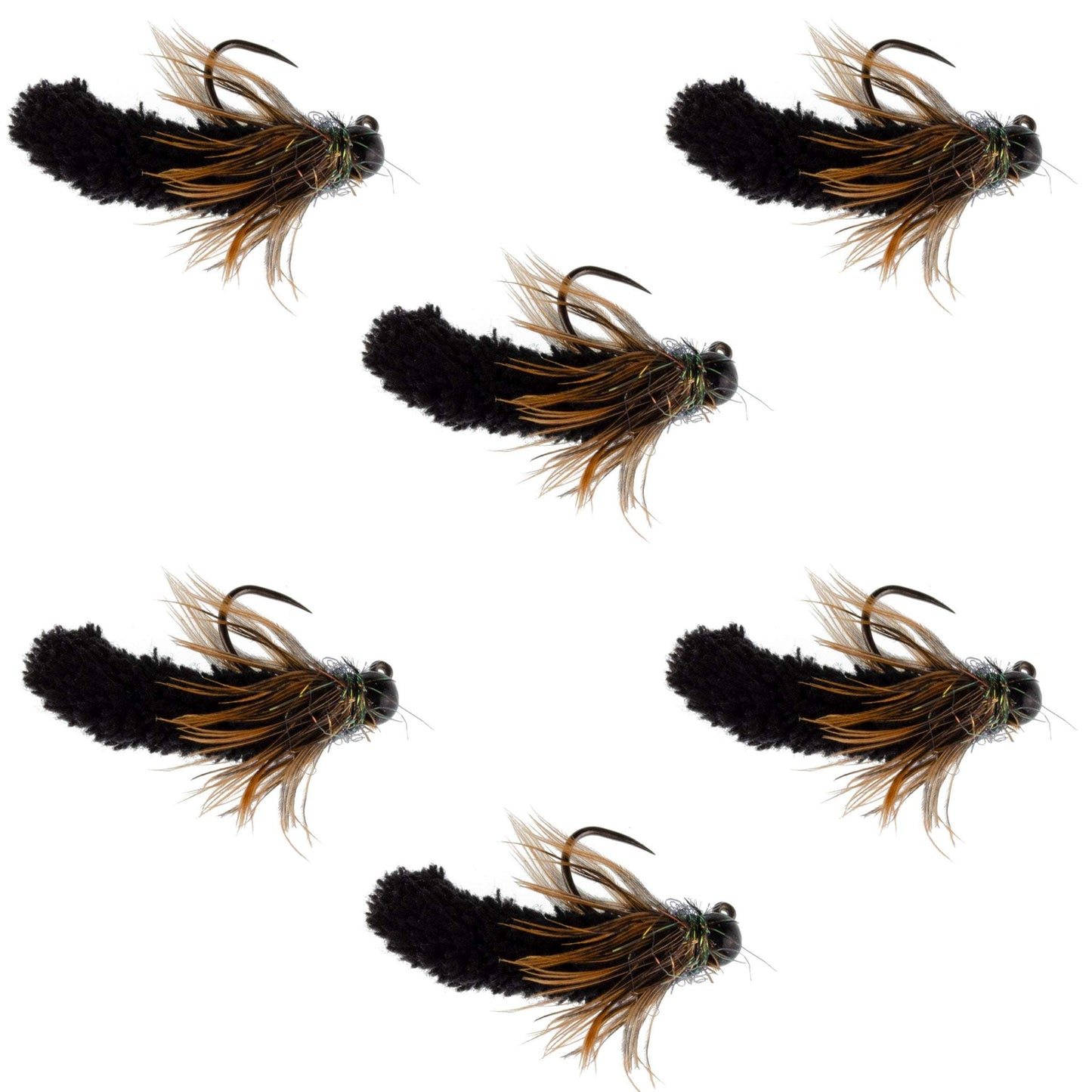 Premium Tungsten Bead Black Mop Fly Tactical Jig - 6 Barbless Czech Nymphs (Size 14) - Korvel