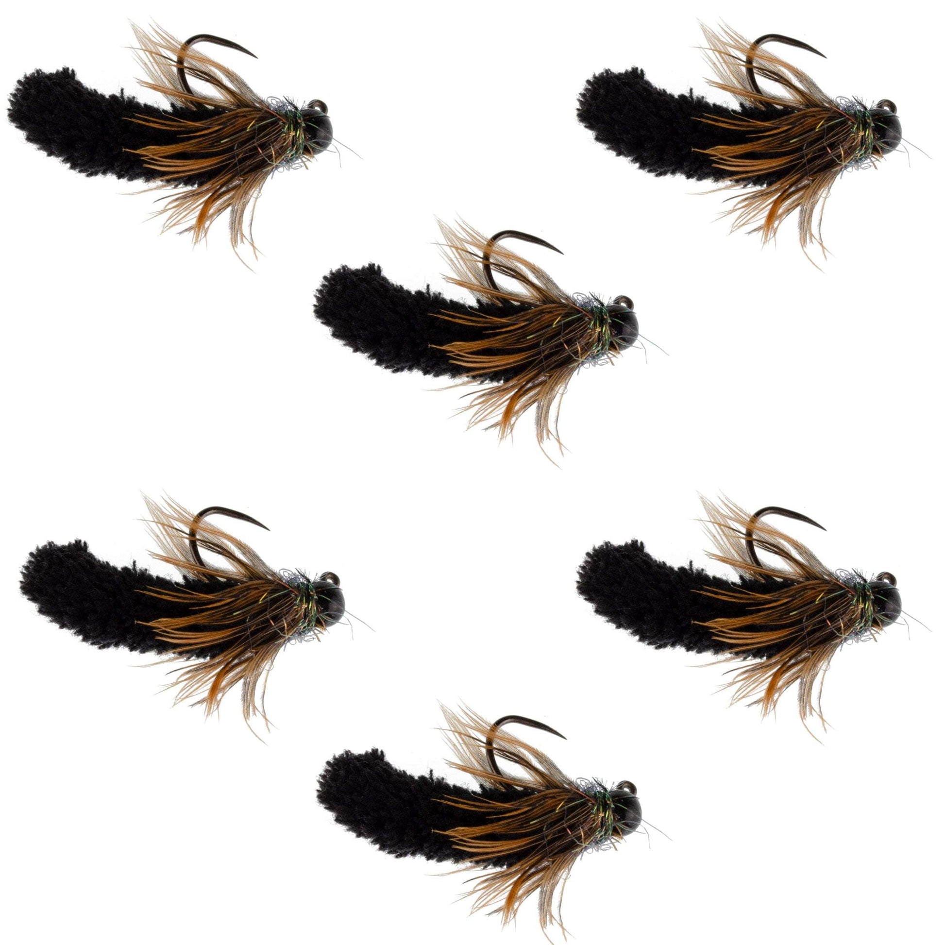 Premium Tungsten Bead Black Mop Fly Tactical Jig - 6 Barbless Czech Nymphs (Size 14) - Korvel