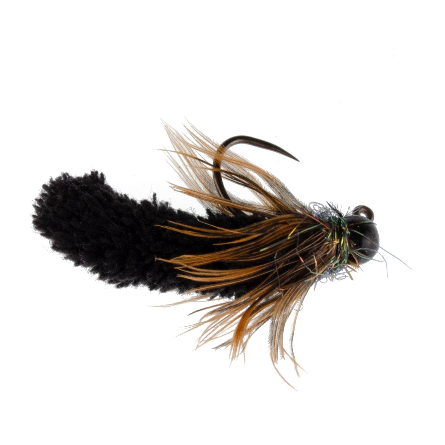 Premium Tungsten Bead Black Mop Fly Tactical Jig - 6 Barbless Czech Nymphs (Size 14) - Korvel