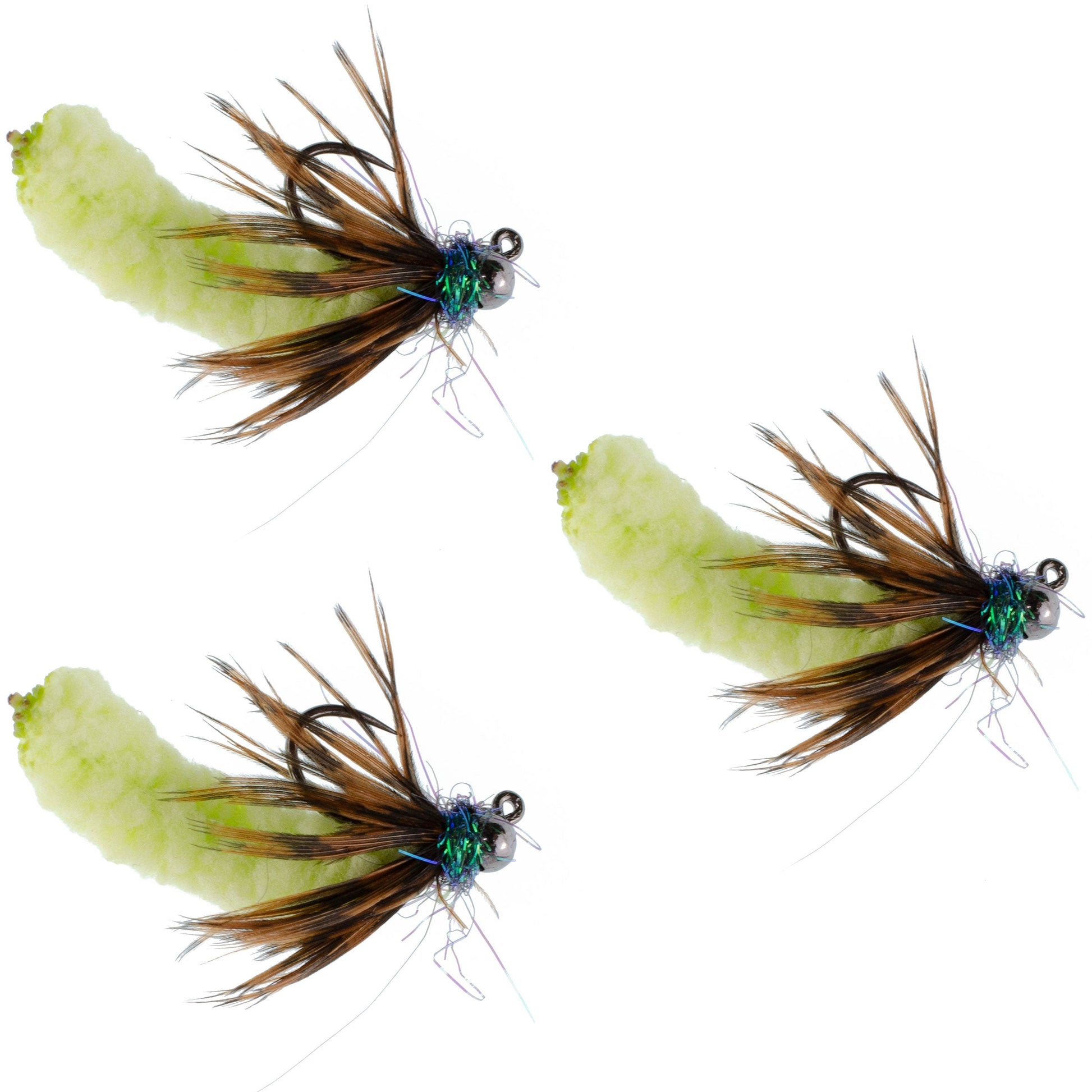3-Pack Tactical Jigged Mop Flies with Tungsten Beads - Chartreuse, Size 14 - Korvel