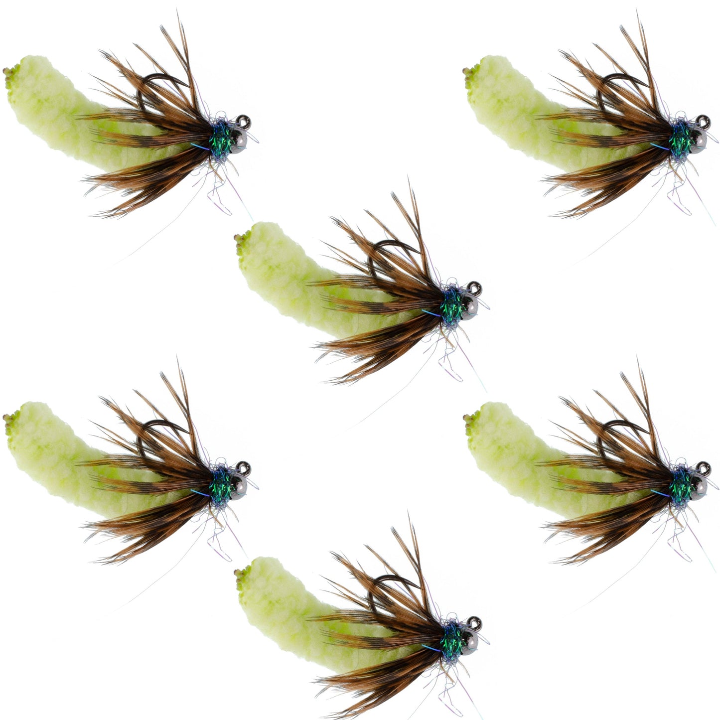 Chartreuse Mop Fly Tactical Jig - Tungsten Bead Czech Euro Nymphs (Size 14, Set of 6) - Korvel