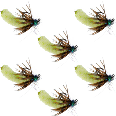Chartreuse Mop Fly Tactical Jig - Tungsten Bead Czech Euro Nymphs (Size 14, Set of 6) - Korvel