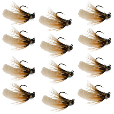 Tungsten Bead Cream Mop Fly Tactical Jig Czech Euro Nymph Barbless - 12 Flies Size 14 - Korvel