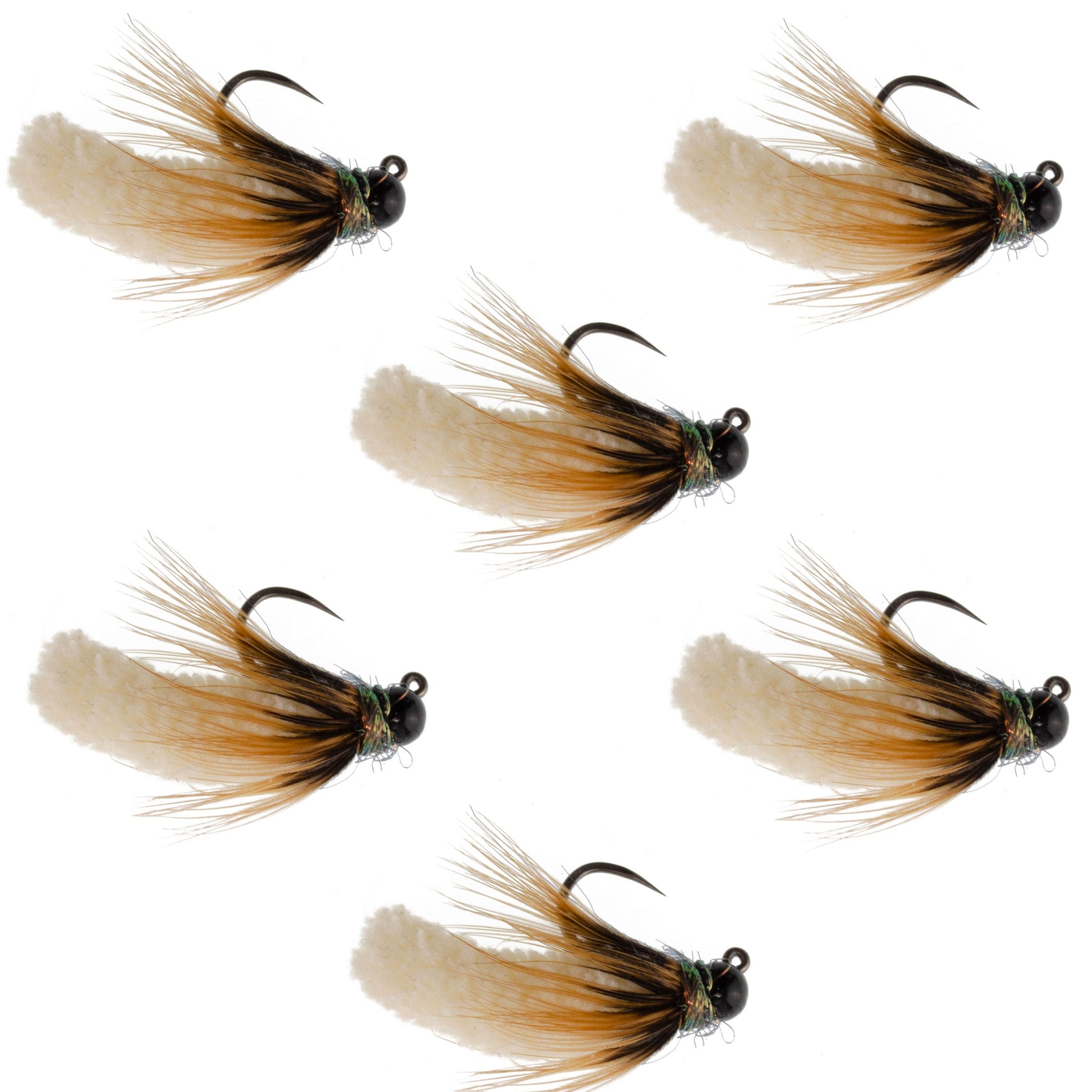 Premium Tungsten Bead Cream Mop Fly Tactical Jig - Size 14 (6 Pack) - Korvel