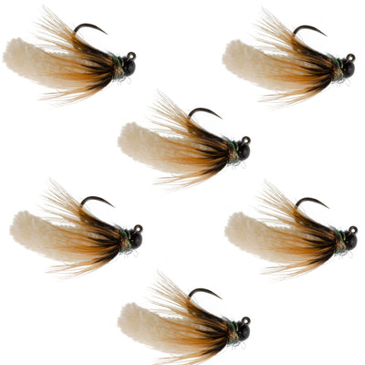 Premium Tungsten Bead Cream Mop Fly Tactical Jig - Size 14 (6 Pack) - Korvel