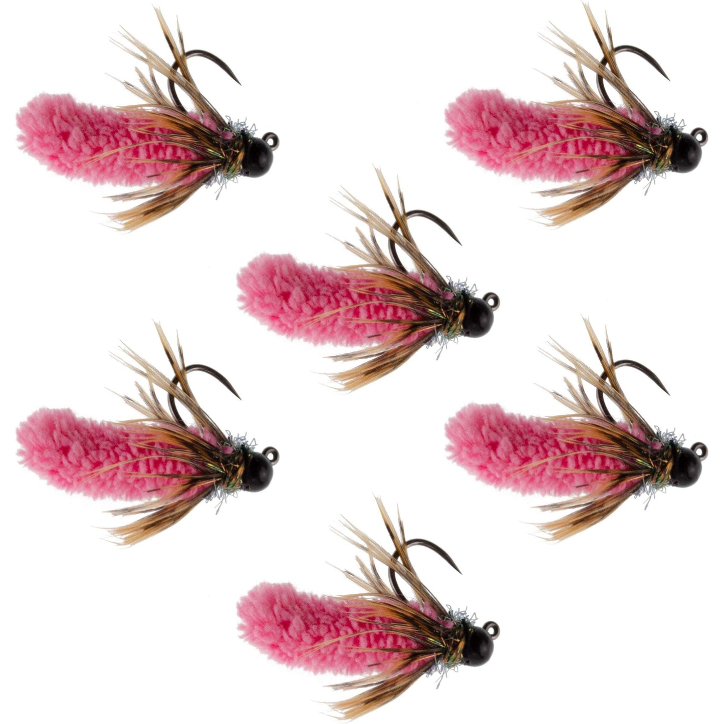 Hot Pink Tungsten Bead Mop Fly - Tactical Jig Nymphs (Size 14, Set of 6) - Korvel